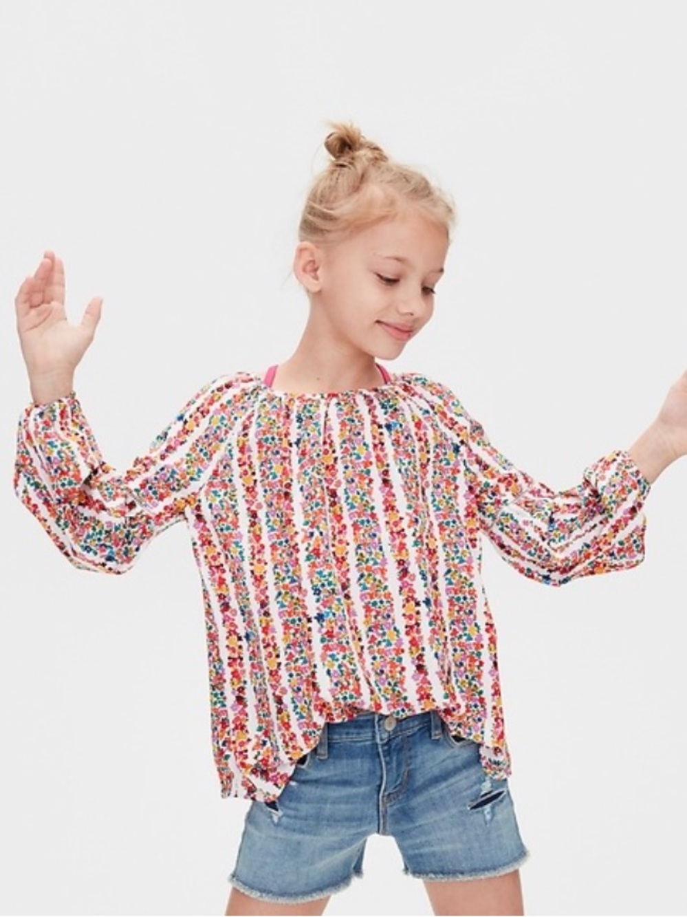 Gap Kids Balloon Sleeve Floral Print Top Size XXL 14-16